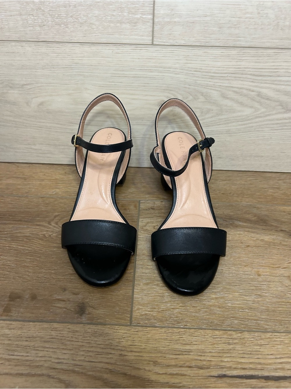 New Cole Haan Block Heel Sandals Black Leather 6B